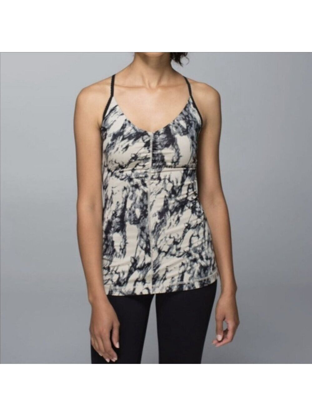 Lululemon Open Your Heart Tank 8 Granite Mojave Tan Black Stretch Racerback Gym